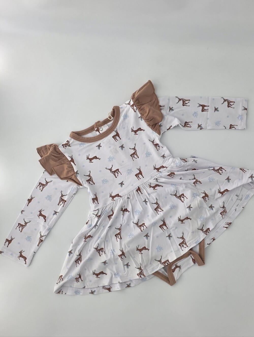 Bubble Baby Reindeer Long Sleeve Bodysuit Flutter Dress